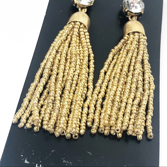 J. Crew Gold Beaded Tassel Drop Earrings - Picture 4 of 6